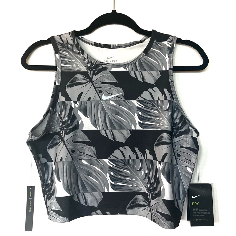 Nike Women's Fast Dry Fit Printed Running Leaf Print Cropped Tank
